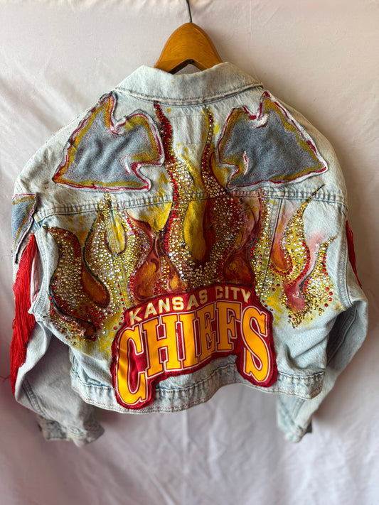 KC Chiefs Denim Fringe Jacket