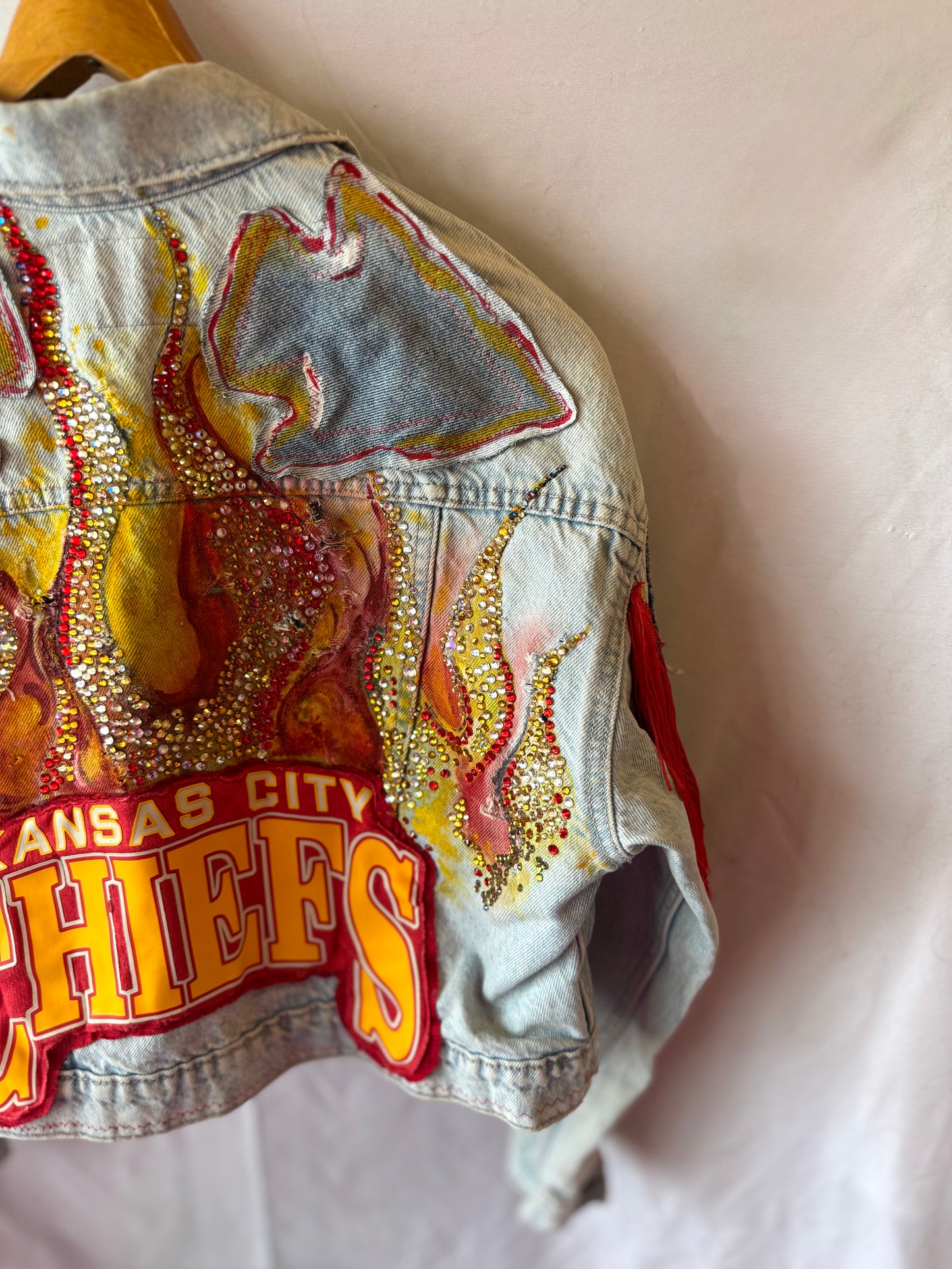 KC Chiefs Denim Fringe Jacket