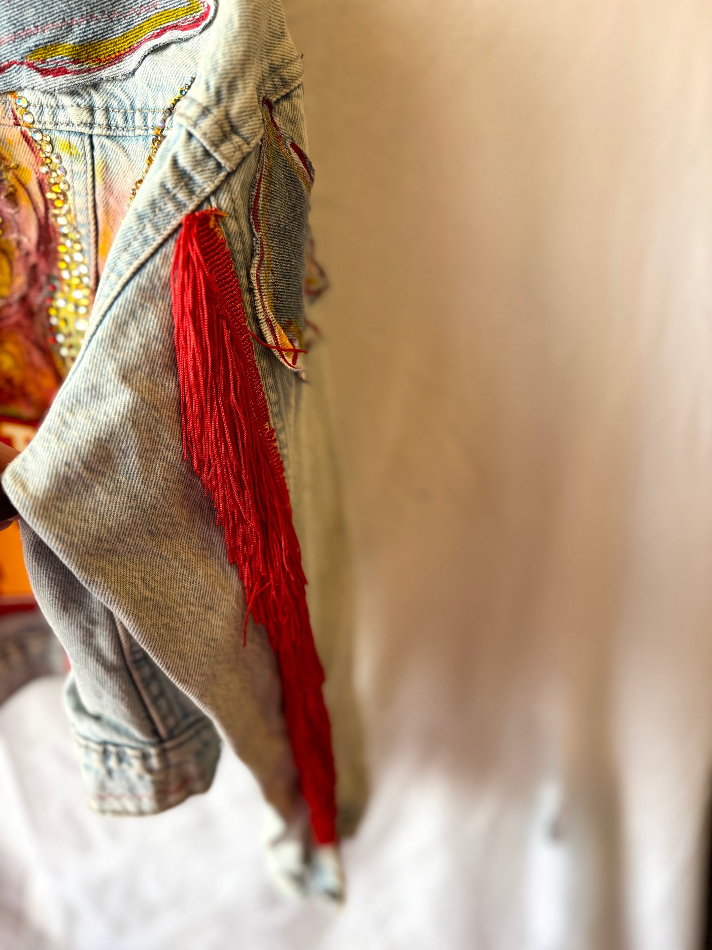KC Chiefs Denim Fringe Jacket