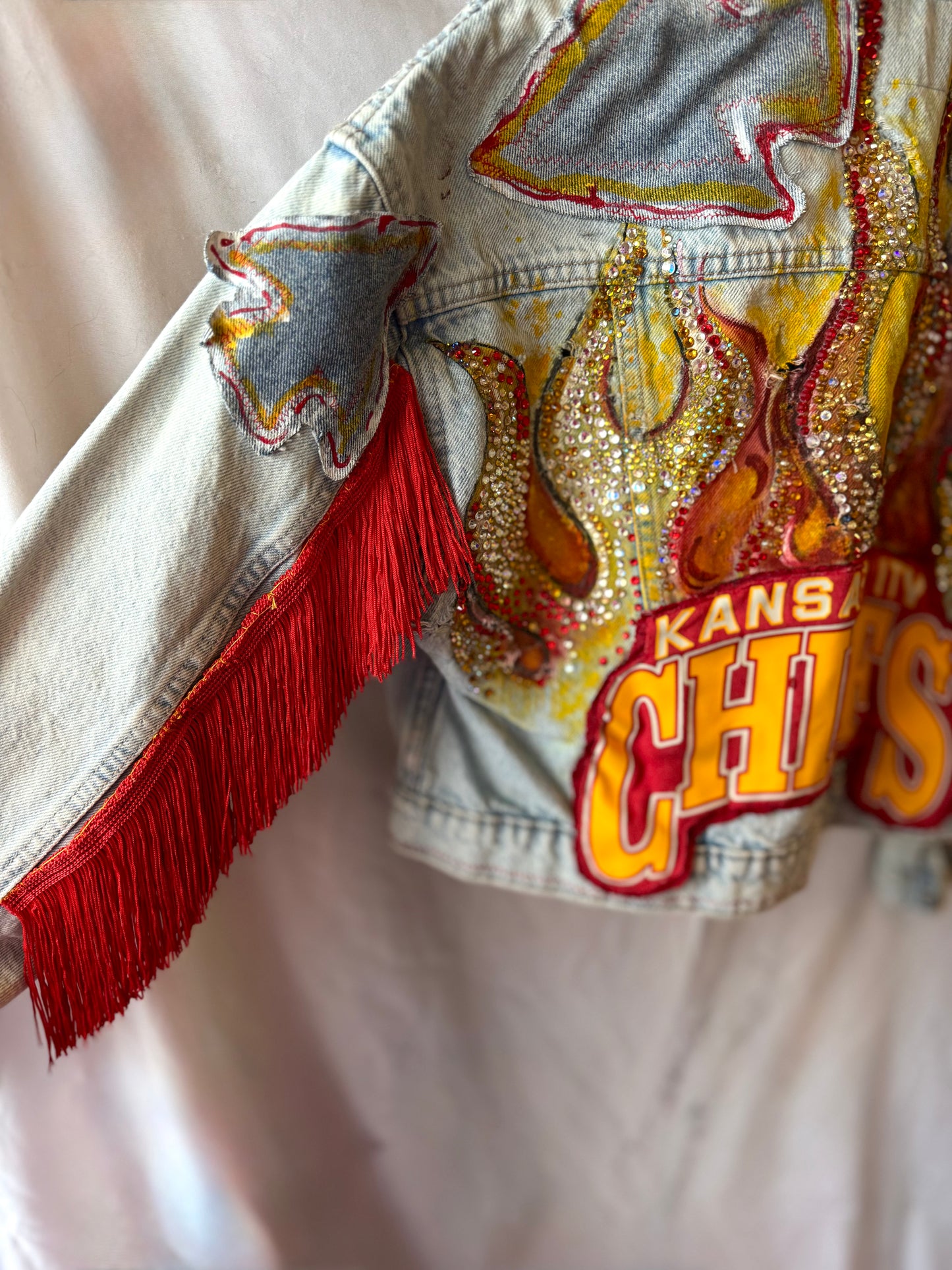 KC Chiefs Denim Fringe Jacket
