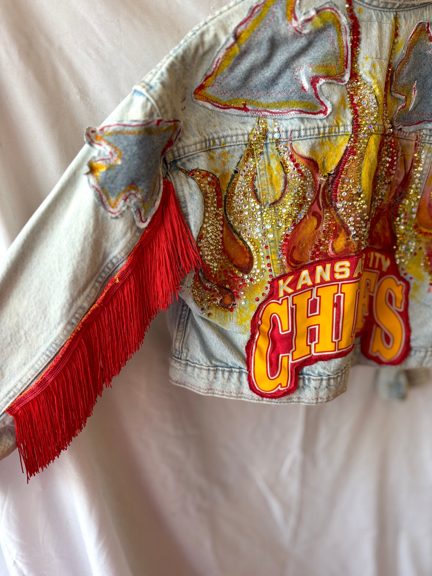 KC Chiefs Denim Fringe Jacket