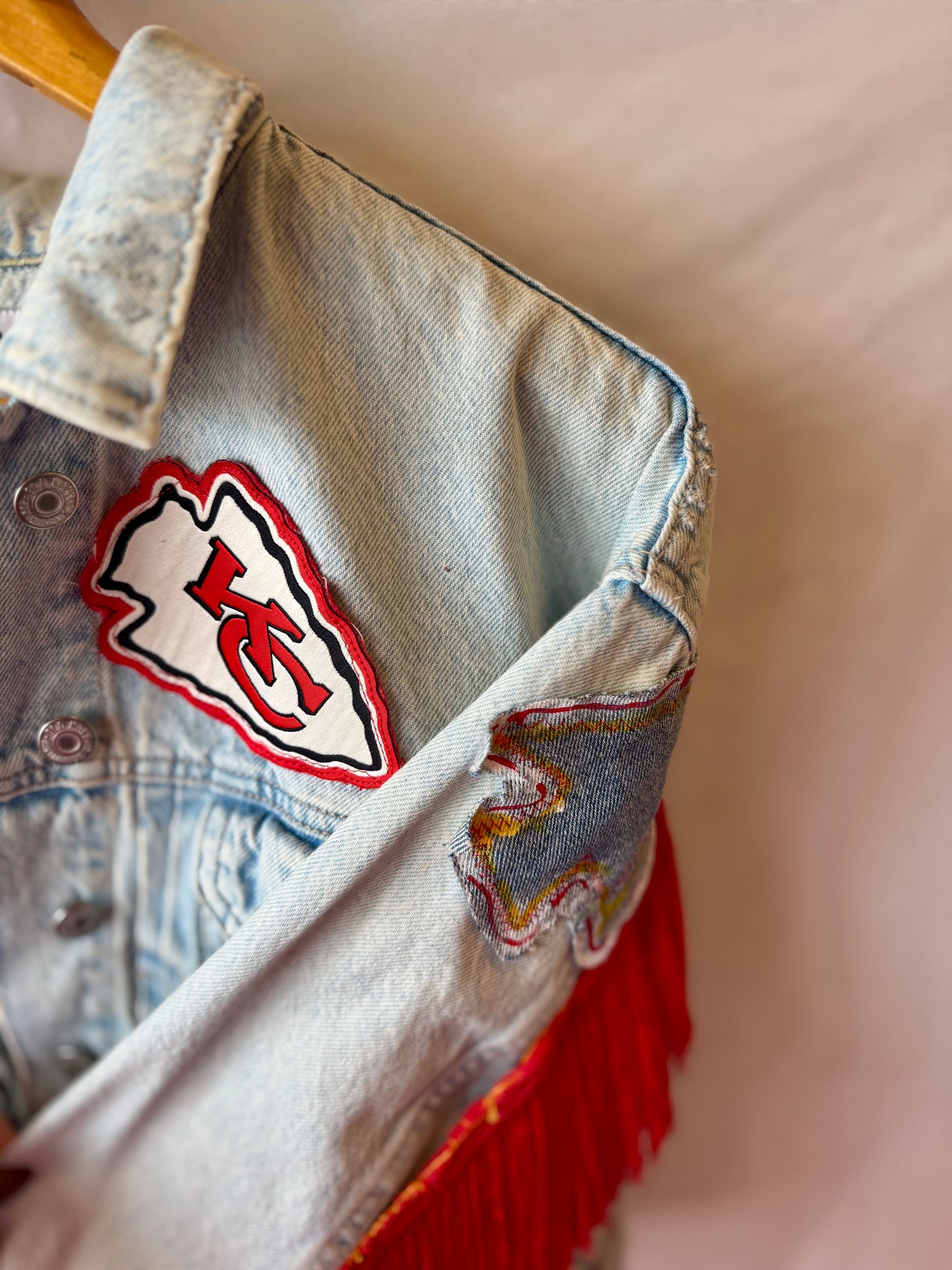 KC Chiefs Denim Fringe Jacket
